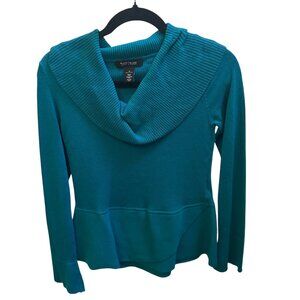 White House Black Market Peplum Cowl Neck Sweater Turquoise Blue Sz M